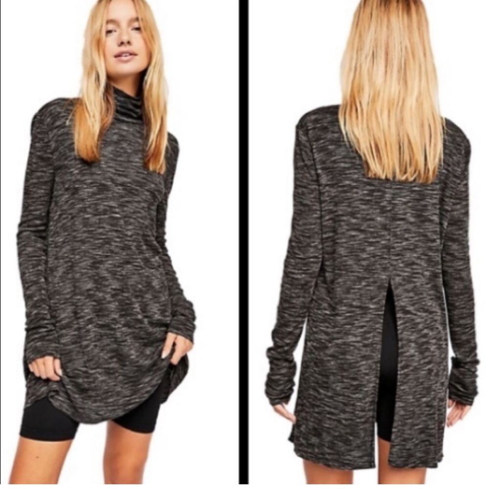 Free People We the Free Stone Cold Long Sleeve Turtleneck Split Back Tunic Top